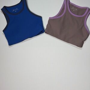 Wilo Blue and Brown Tank Tops Medium